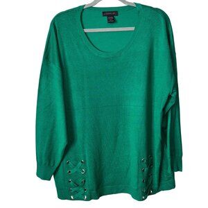 Ashley Stewart Womens Green Sweater With Lace-Up Detail Size 14/16